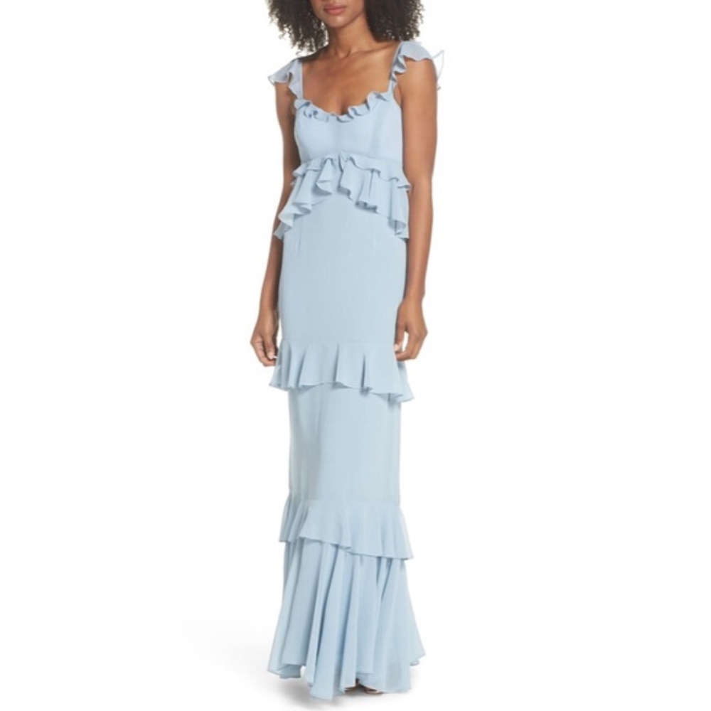 WAYF Gywneth Ruffle Maxi Dress Blue